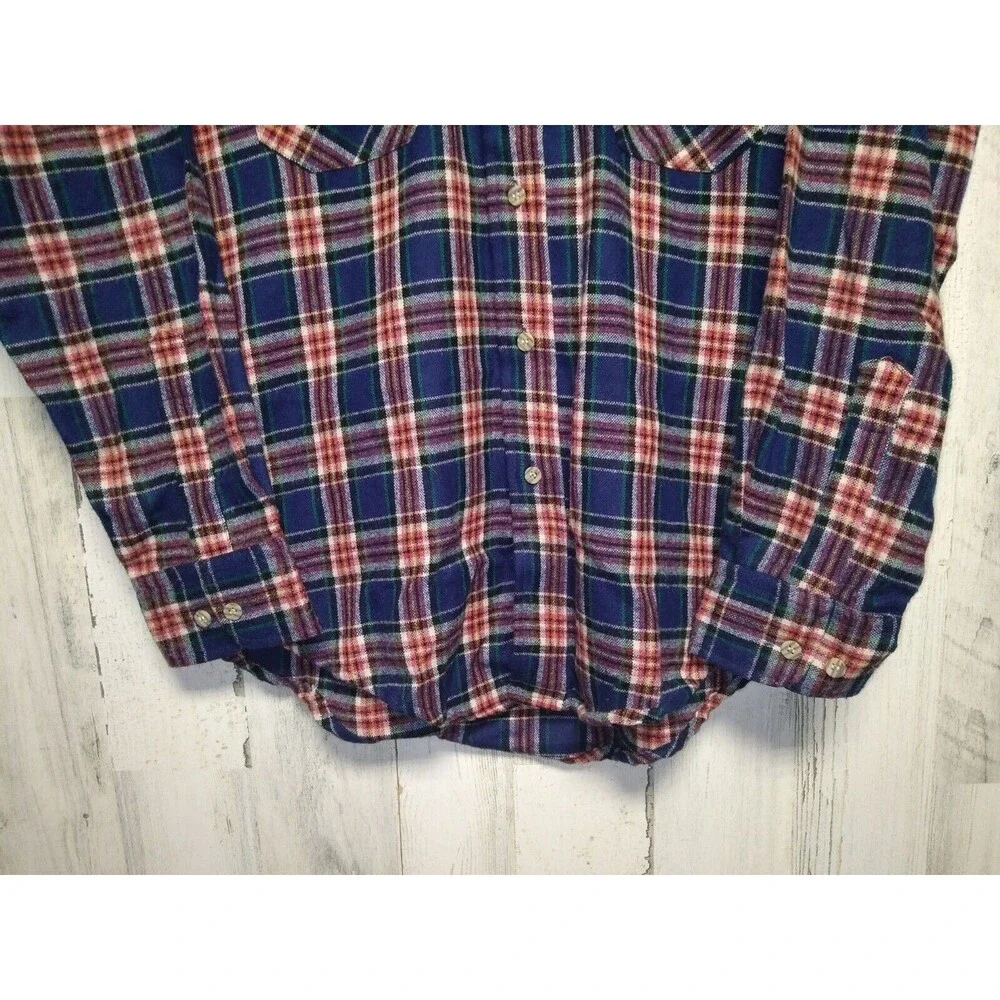 VINTAGE 80s Country Squire Plaid Flannel Button Shirt Size Medium Mens Acrylic